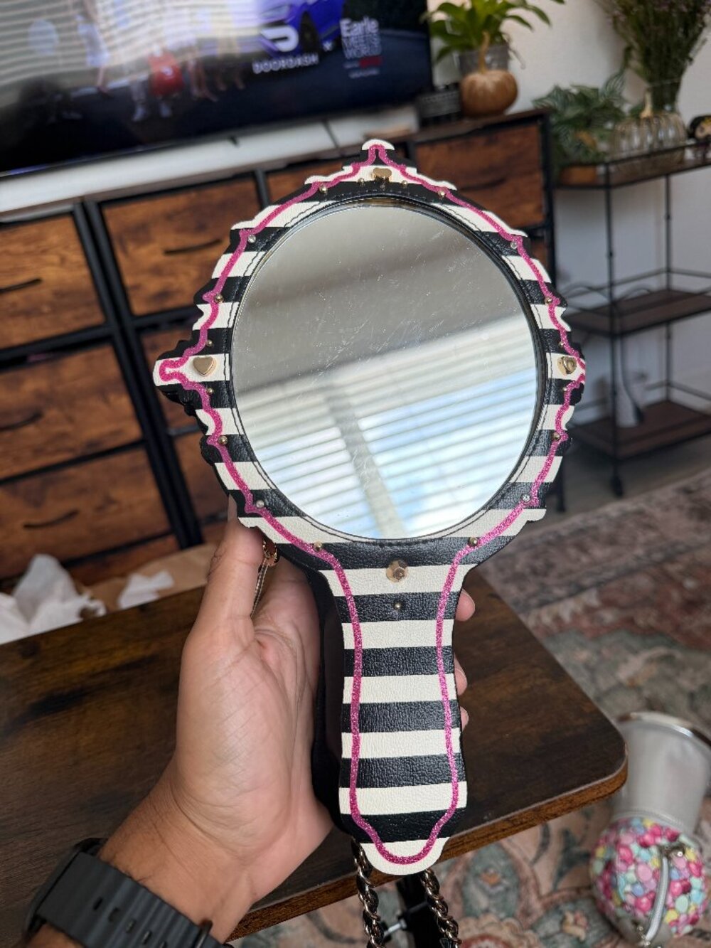 Betsey Johnson Hey Good Lookin Hand Mirror Striped Lips Wristlet